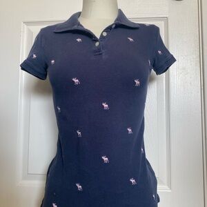 Navy Blue Polo Shirt with Pink Accents
